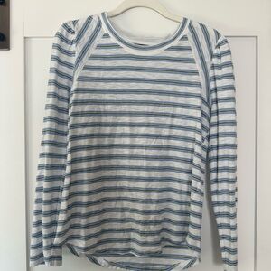 Veronica Beard Blue and White Striped Long Sleeve Tee